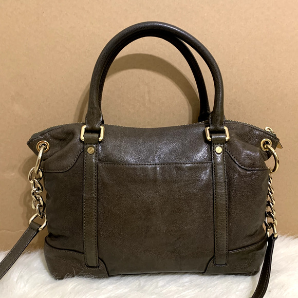 MICHAEL KORS Dark Olive Green Leather Belted Trim MCGRAW Slim Satchel w/Strap - Picture 13 of 16